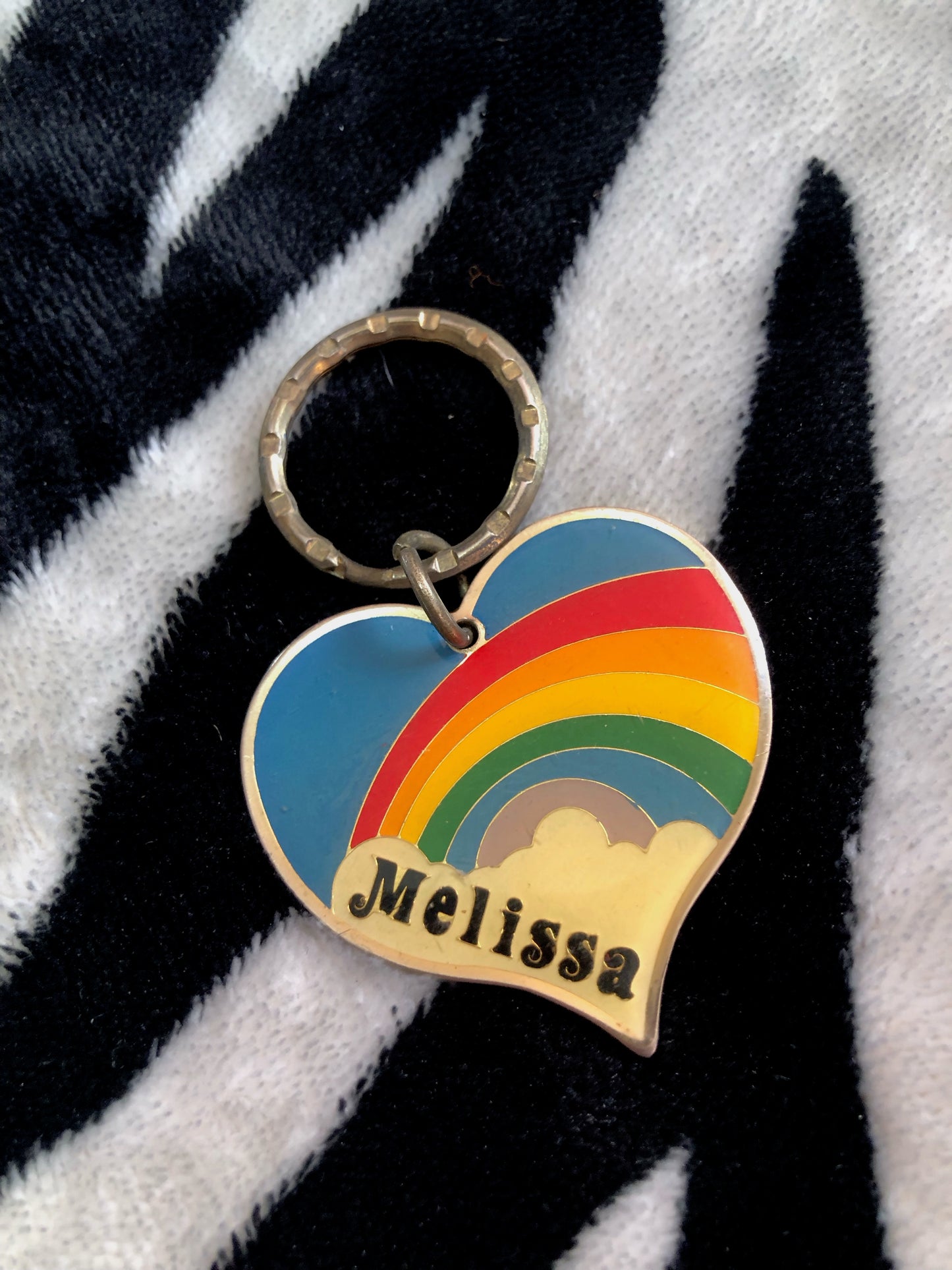 80s Rainbow Heart Name Keychain (Melissa)