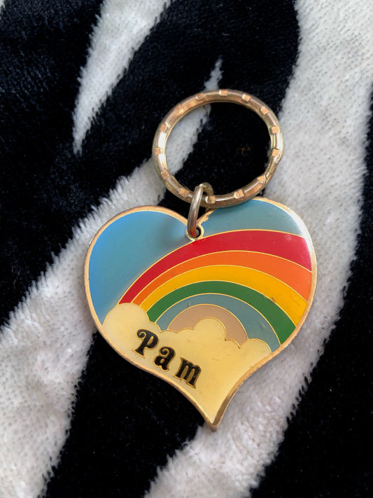 80s Rainbow Heart Name Keychain (Pam)