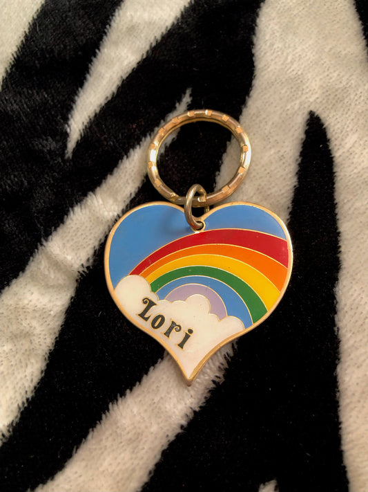 80s Rainbow Heart Name Keychain (Lori)