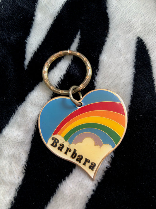 80s Rainbow Heart Name Keychain (Barbara)