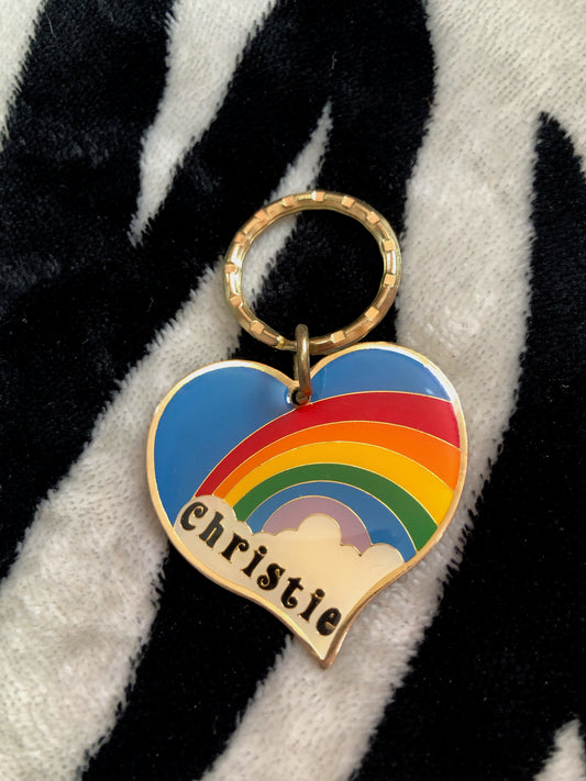 80s Rainbow Heart Name Keychain (Christie)