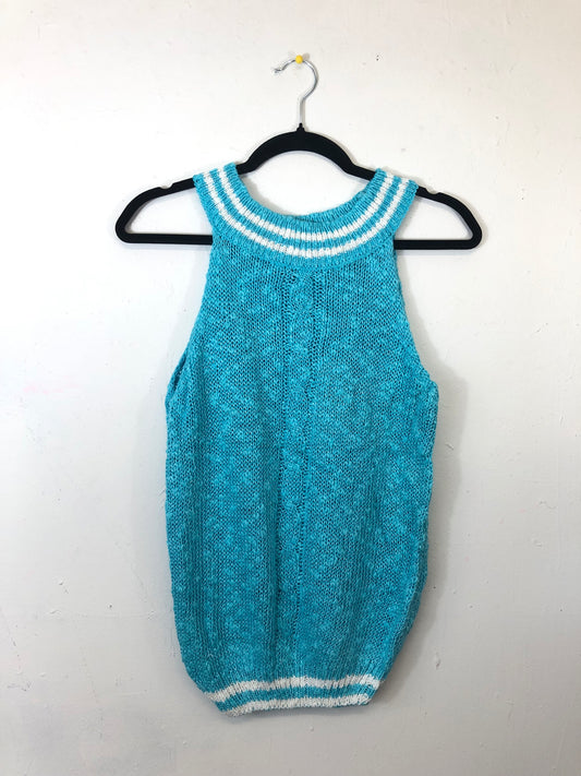 Wye Oaks Sleeveless Striped Turtleneck Sweater Blue