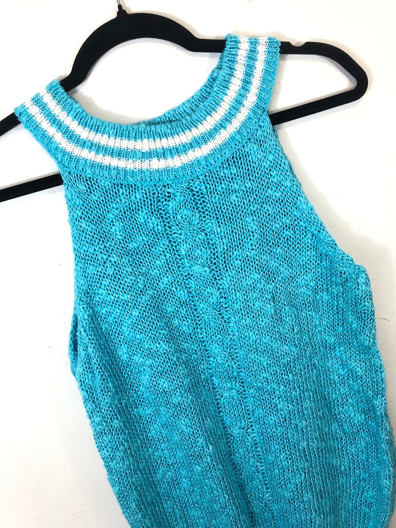 Wye Oaks Sleeveless Striped Turtleneck Sweater Blue