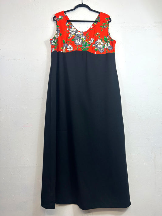 70s Floral & Black Maxi Dress