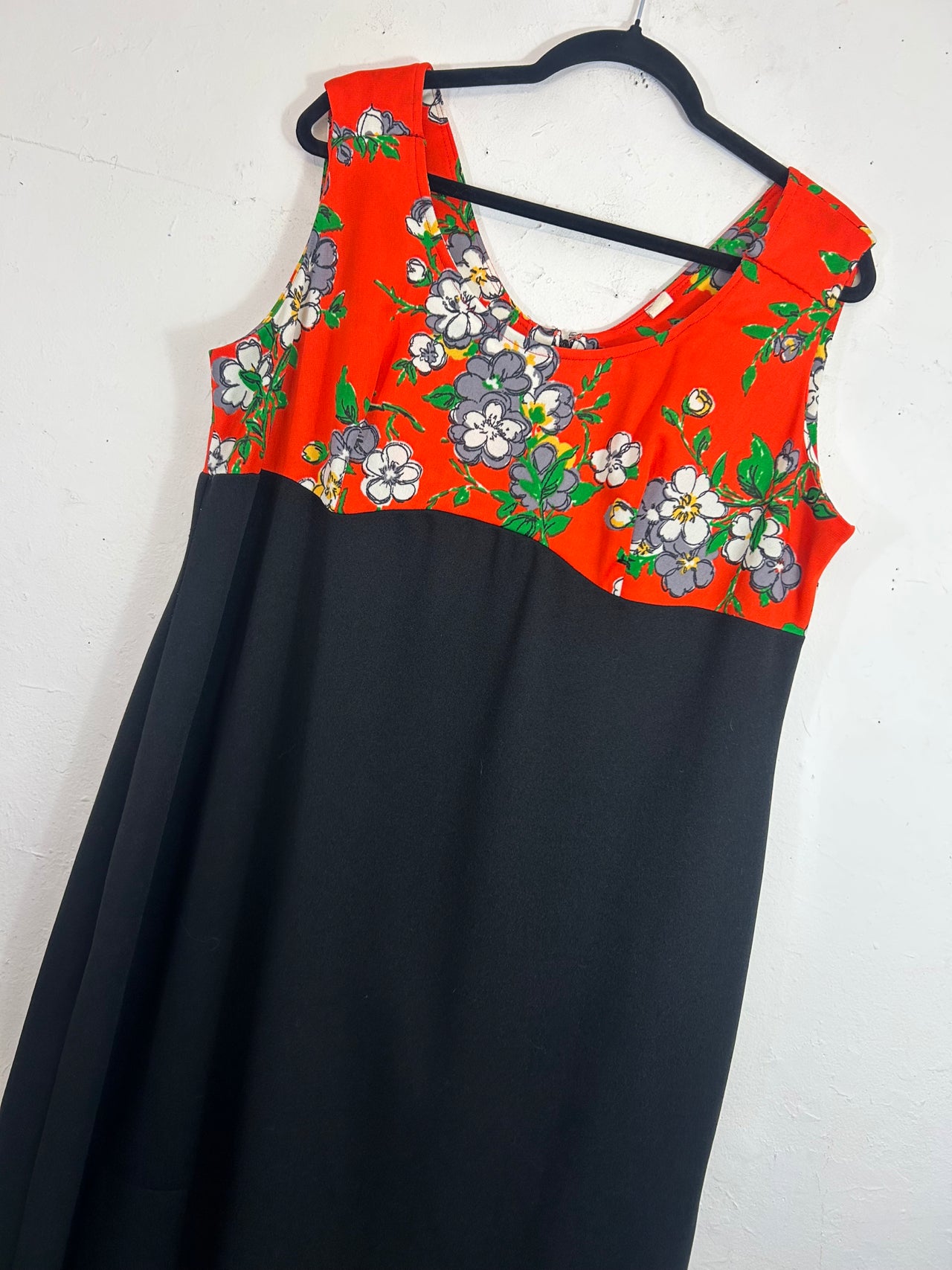 70s Floral & Black Maxi Dress