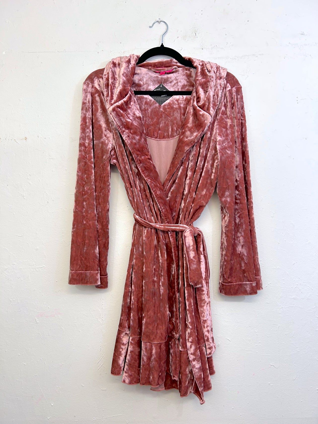 Betsey Johnson Hooded Pink Crushed Velvet Robe