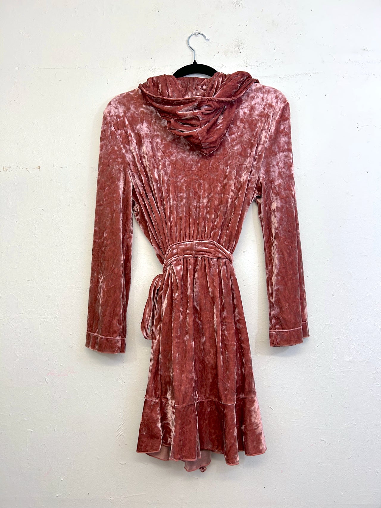 Betsey Johnson Hooded Pink Crushed Velvet Robe