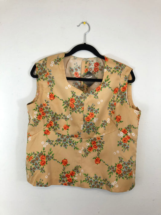 Tan Floral 70s Top