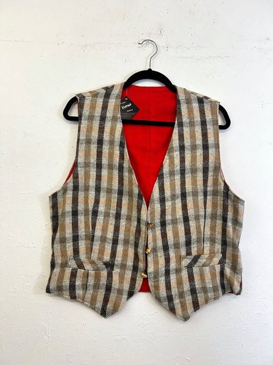Handmade Reversible Plaid Red Wool/Cotton Vest