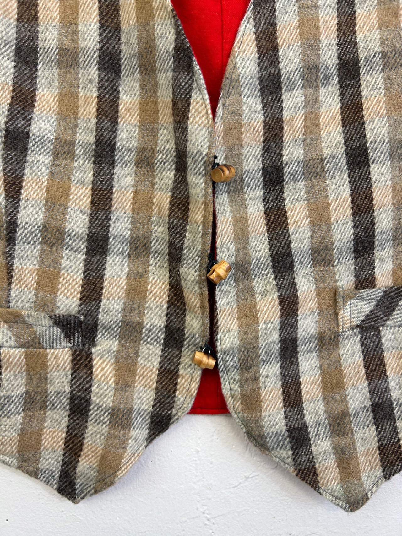 Handmade Reversible Plaid Red Wool/Cotton Vest