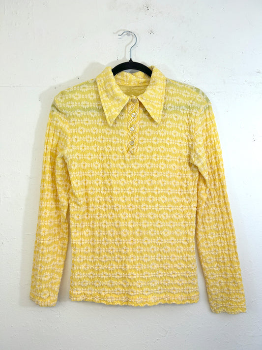 Yellow & White Floral 70s Top