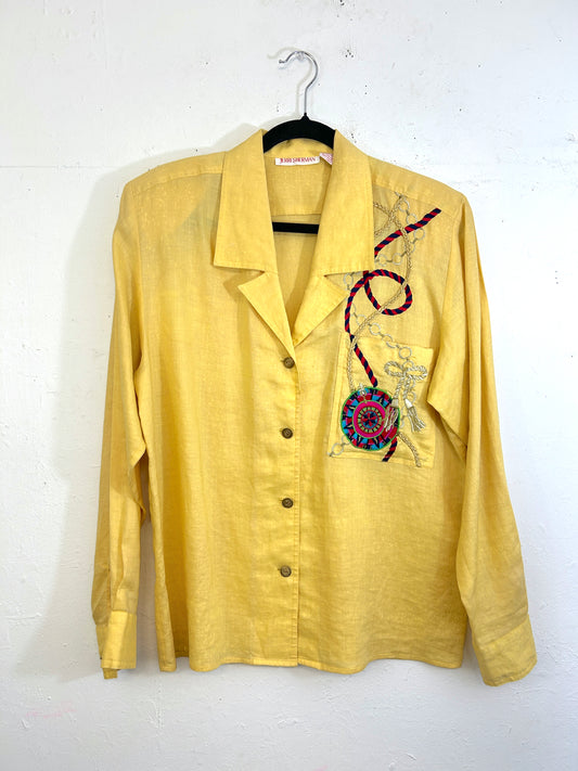80s Jerri Sherman Linen Nautical Shirt