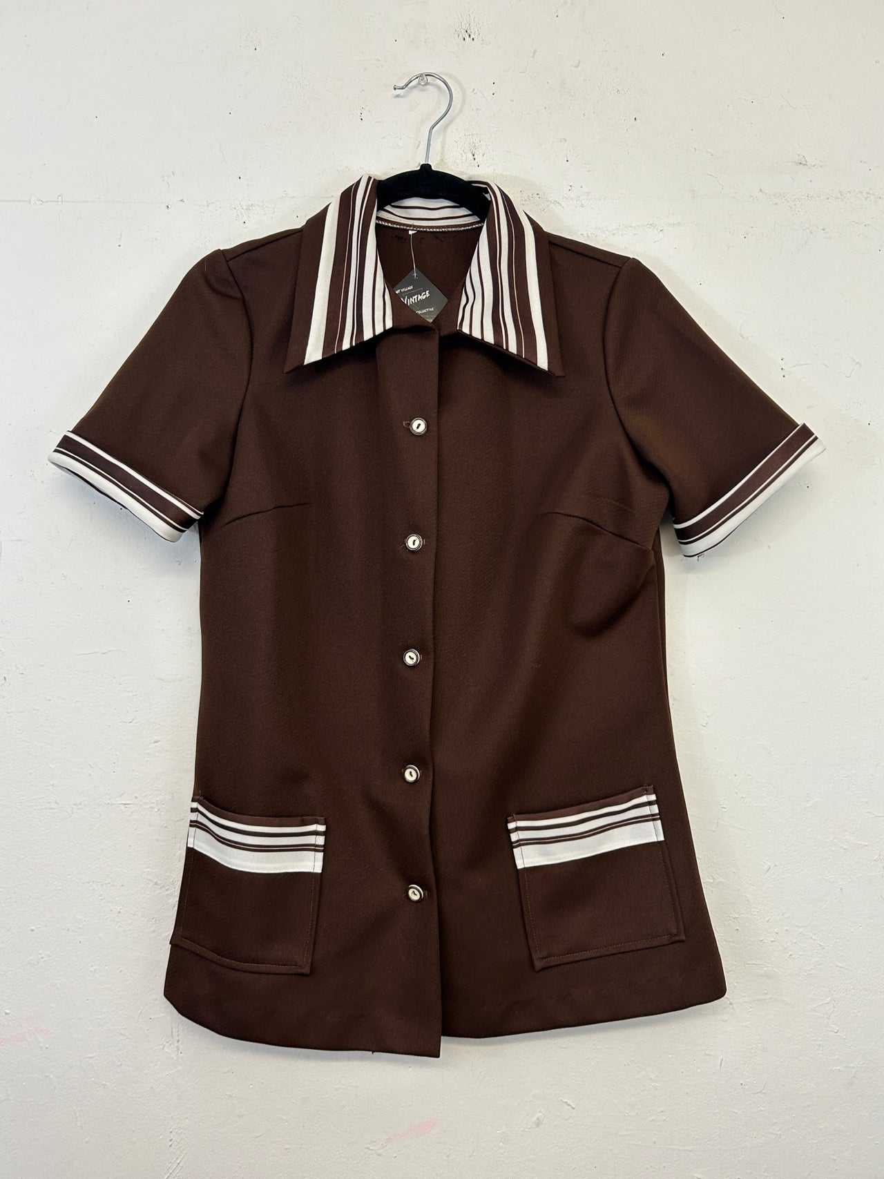 Brown & White 70s Button Up Top