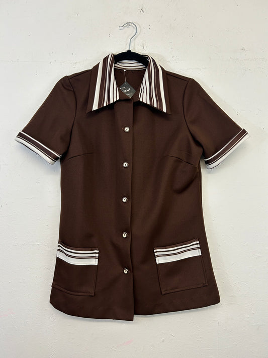 Brown & White 70s Button Up Top