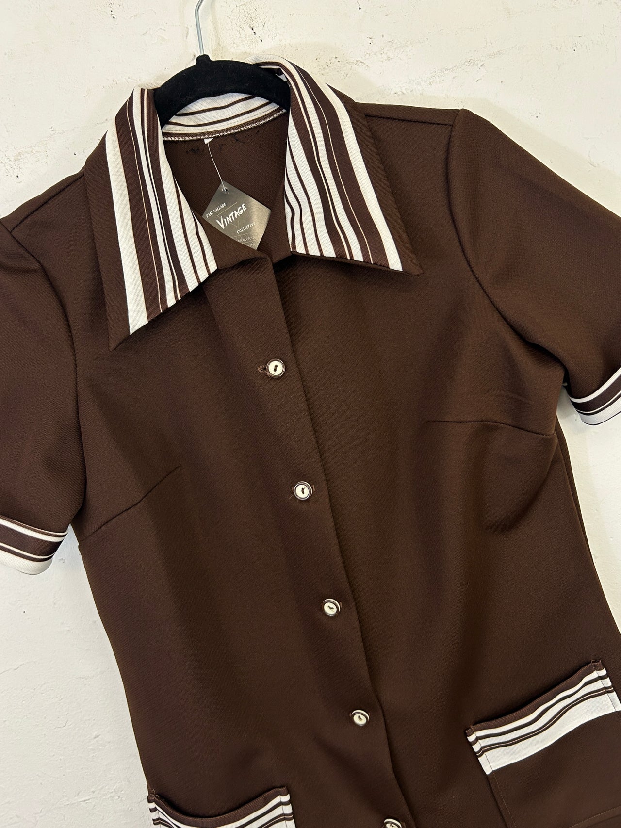 Brown & White 70s Button Up Top