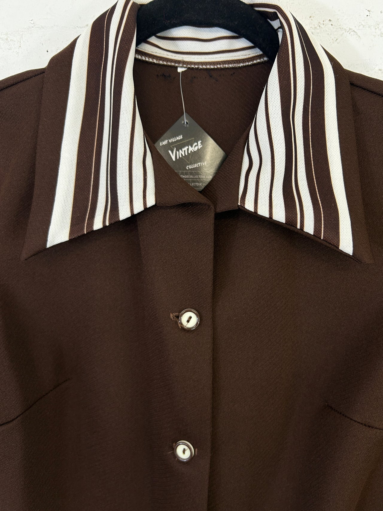 Brown & White 70s Button Up Top