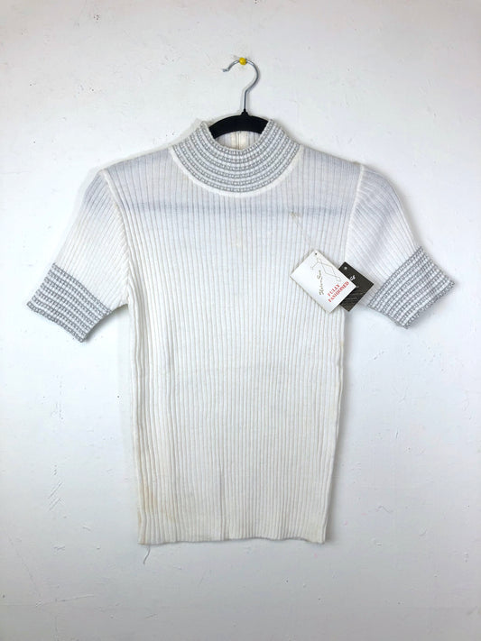 Helen Sue White & Silver Ribbed Sweater Top (Deadstock)