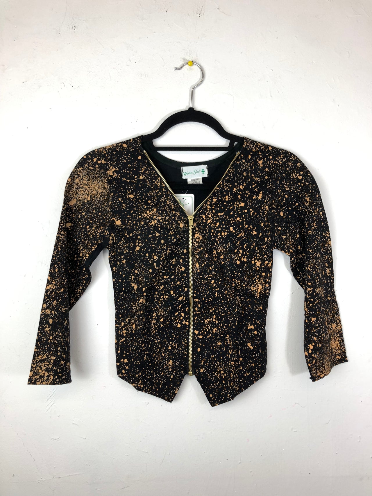 Helen Sue Black & Tan Splatter Paint Zip-Up Top (Deadstock)