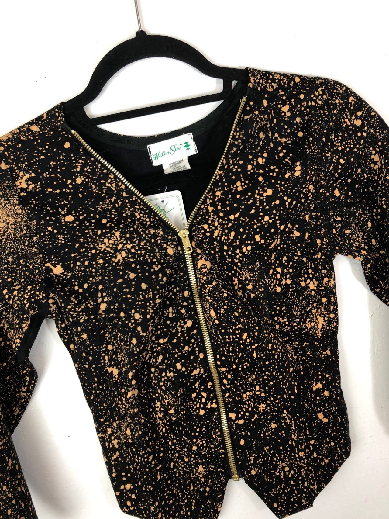 Helen Sue Black & Tan Splatter Paint Zip-Up Top (Deadstock)