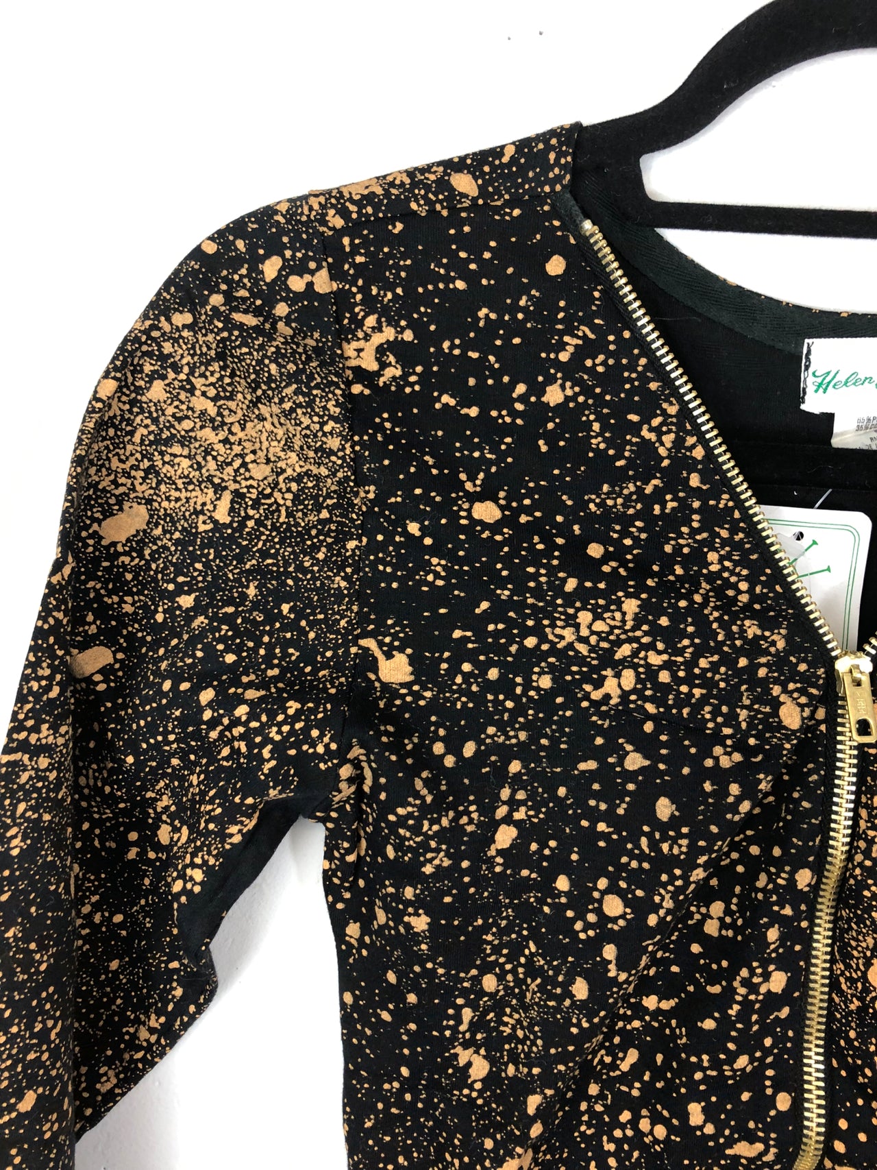 Helen Sue Black & Tan Splatter Paint Zip-Up Top (Deadstock)