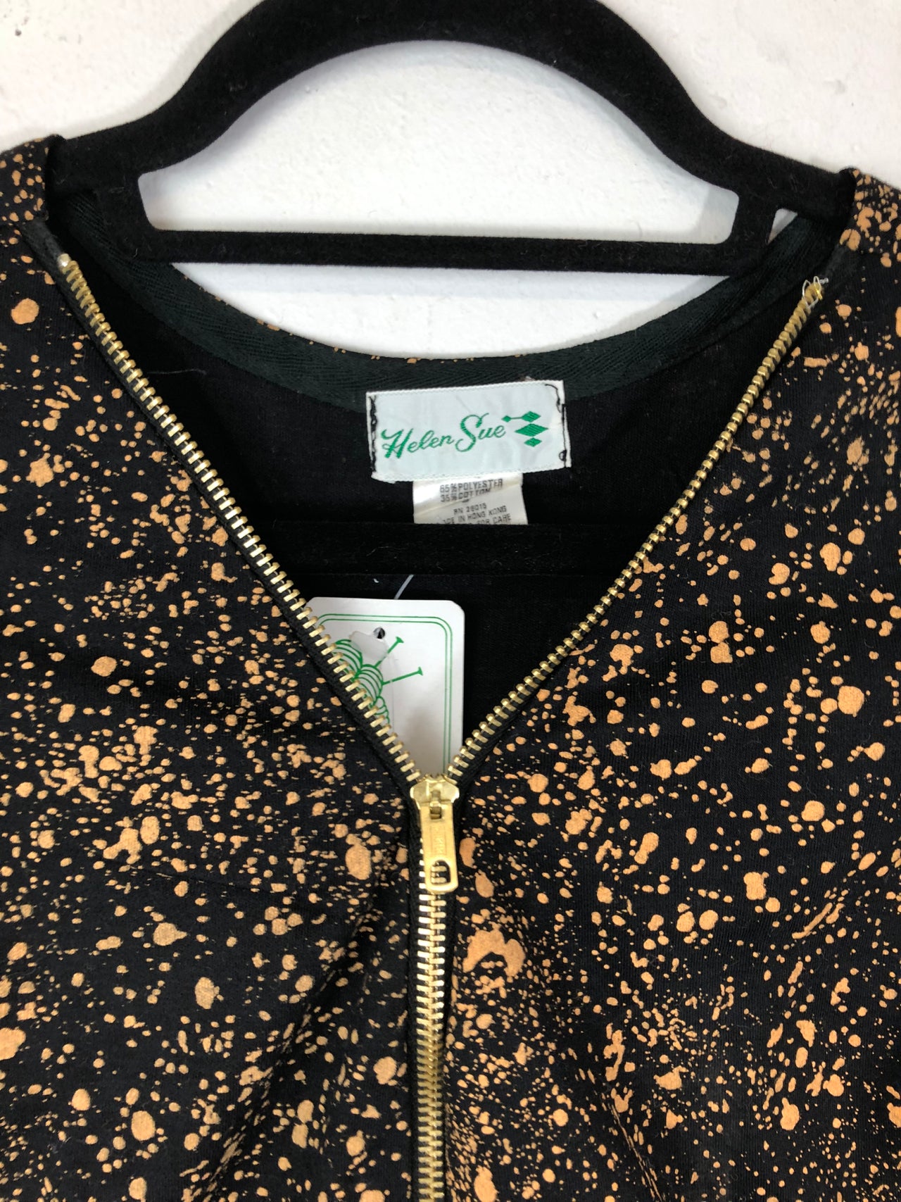 Helen Sue Black & Tan Splatter Paint Zip-Up Top (Deadstock)