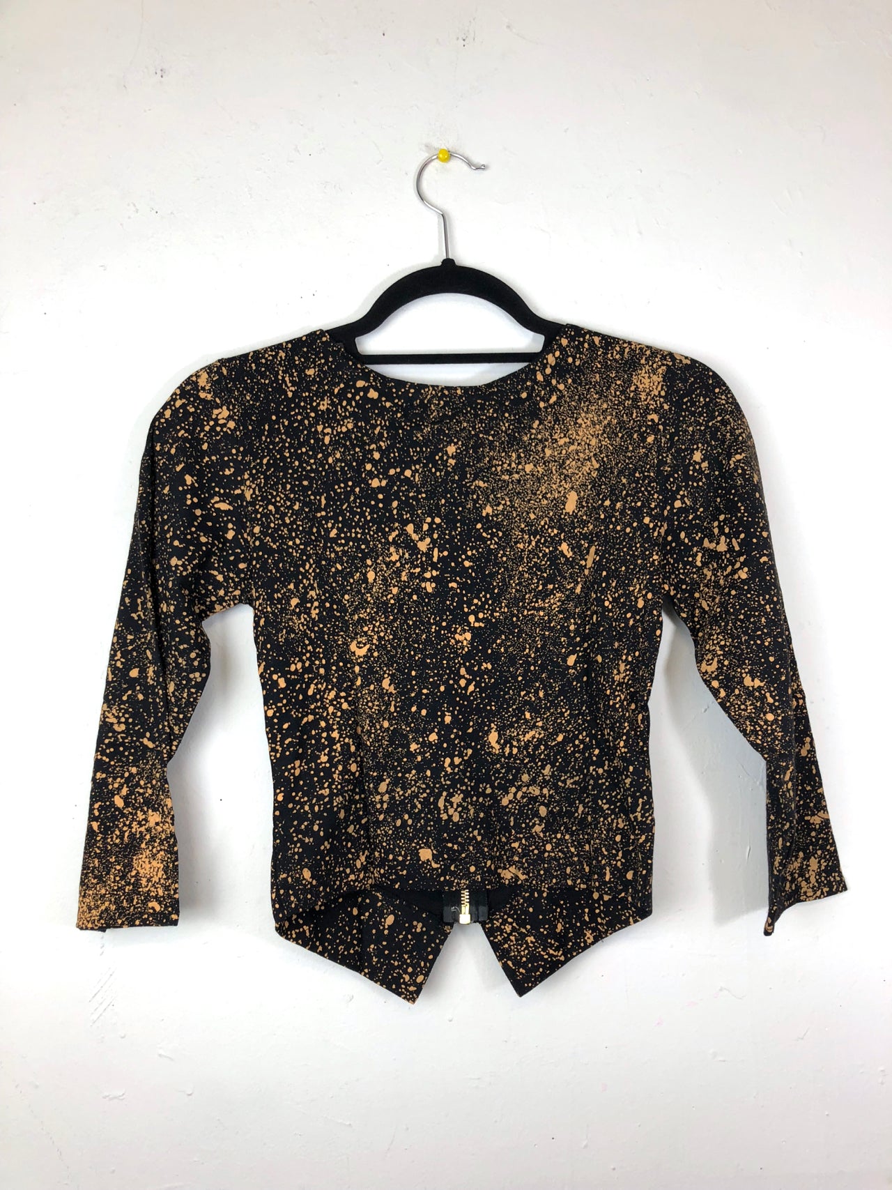 Helen Sue Black & Tan Splatter Paint Zip-Up Top (Deadstock)