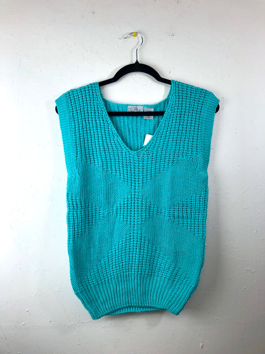 Wye Oaks Sleeveless V-Neck Sweater - Turquoise (Deadstock)