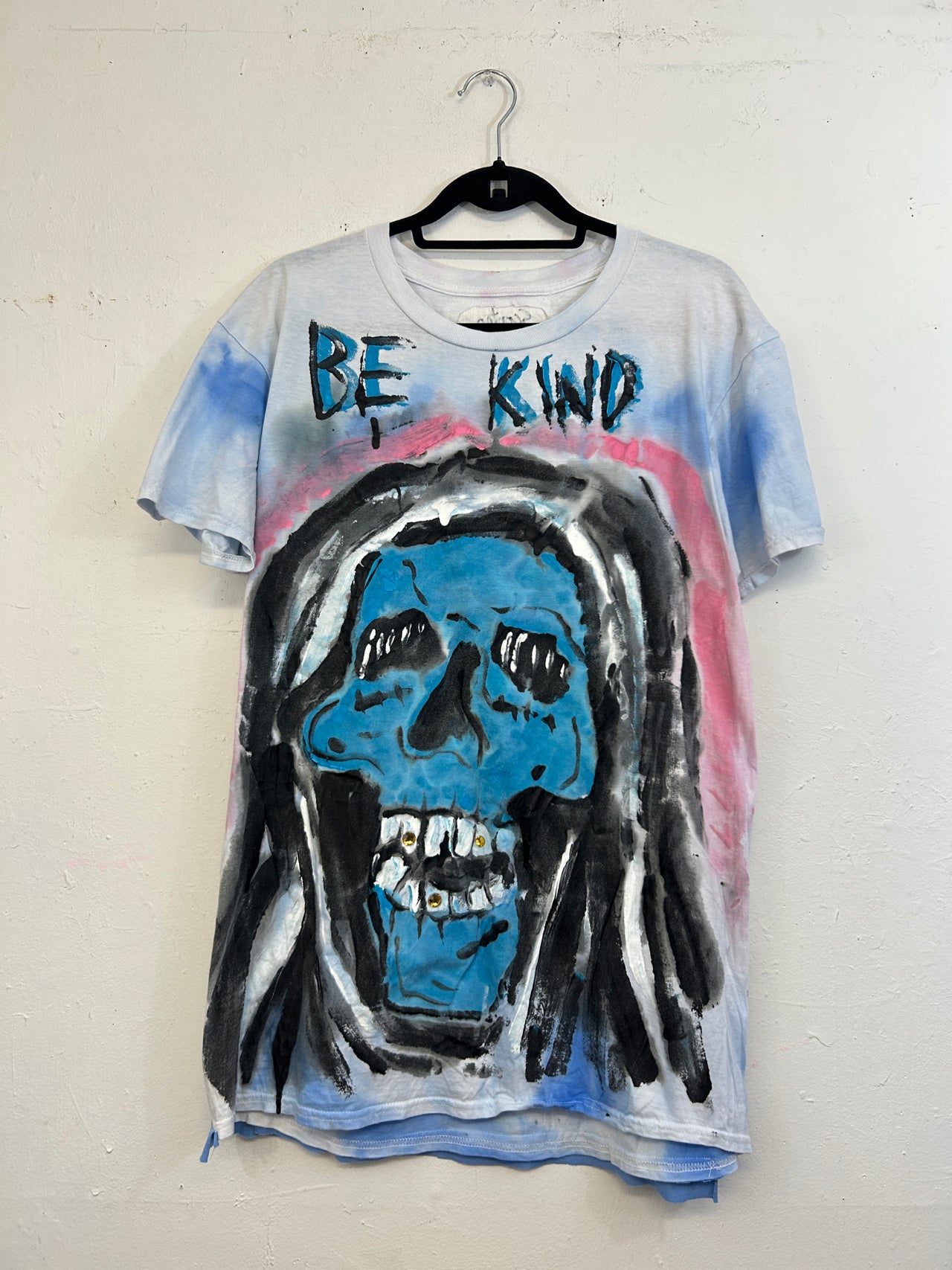 Be Kind / Skull T-Shirt Hand-Painted / Hand-Embellished by Scooter La Forge