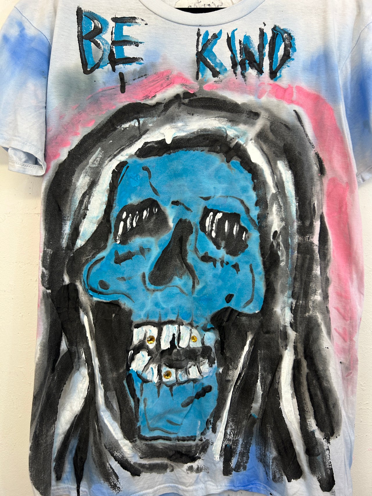 Be Kind / Skull T-Shirt Hand-Painted / Hand-Embellished by Scooter La Forge