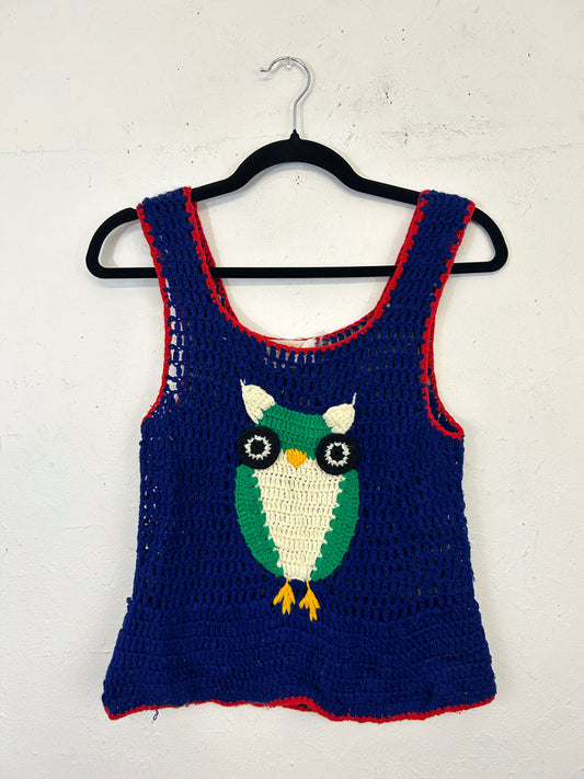 Hand Crocheted Owl Knit Sweater Top