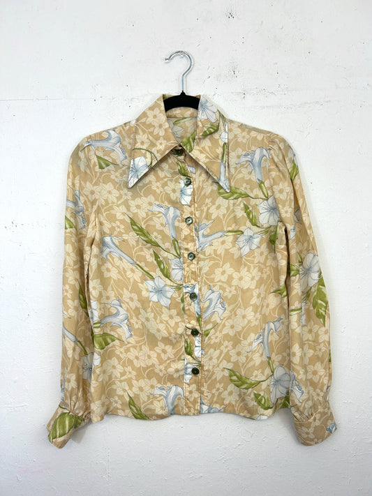 70s Orchid Print Blouse