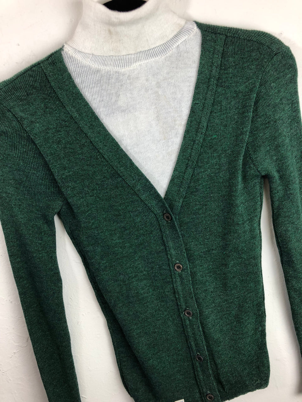 Miss Scotch English Turtleneck Sweater - Green & White (Deadstock)