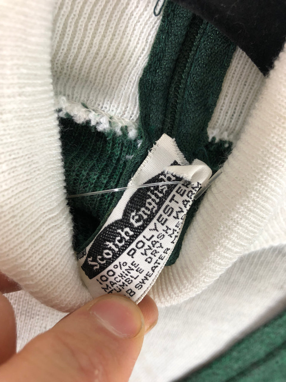 Miss Scotch English Turtleneck Sweater - Green & White (Deadstock)