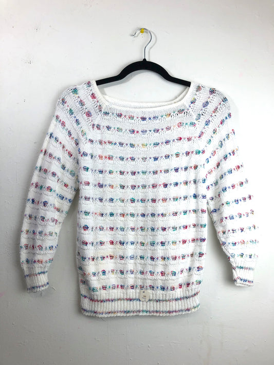 Helen Sue Mixed Pastel Lines Sweater - White (Deadstock)