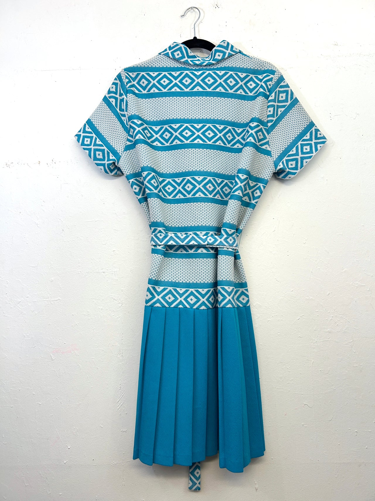 70s Drop Waist Pleated Belted Dress