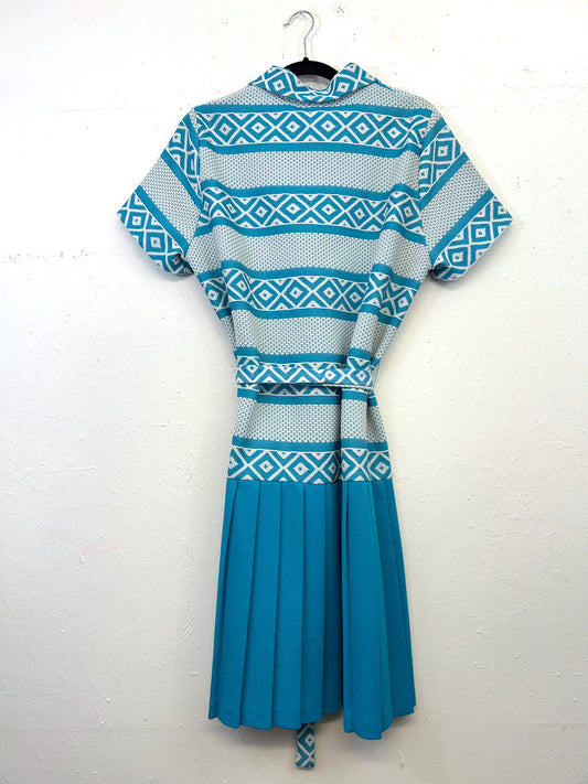 70s Drop Waist Pleated Belted Dress