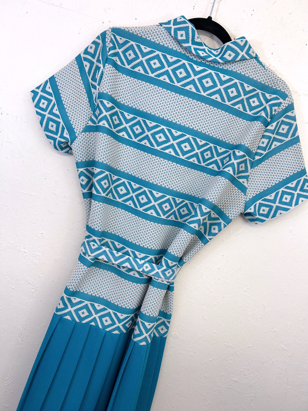 70s Drop Waist Pleated Belted Dress
