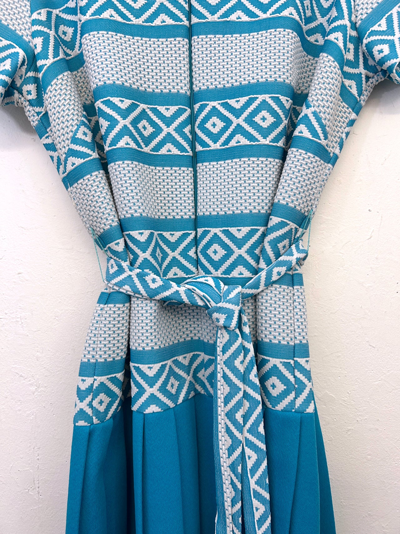 70s Drop Waist Pleated Belted Dress