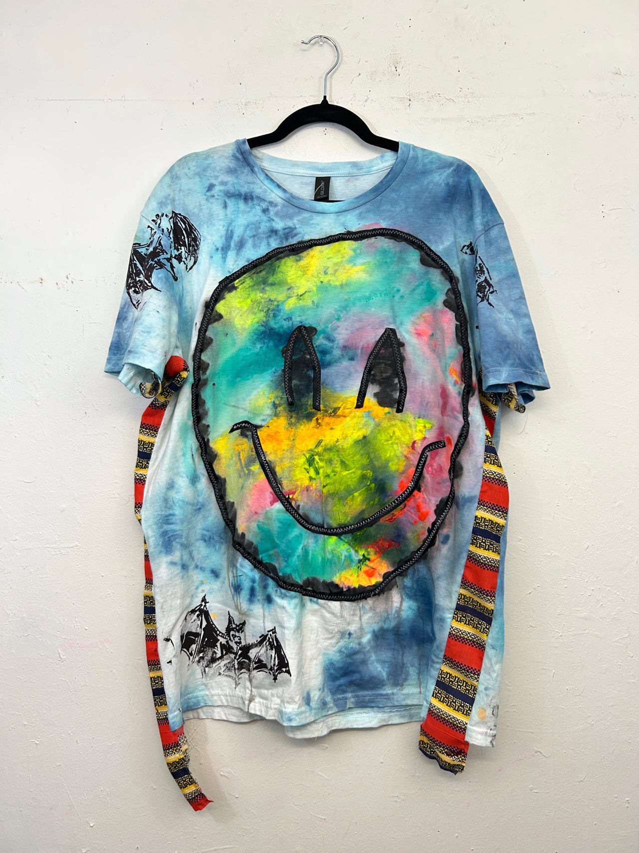 Smiley & Bats T-Shirt Hand-Painted/Hand-Embellished by Scooter La Forge