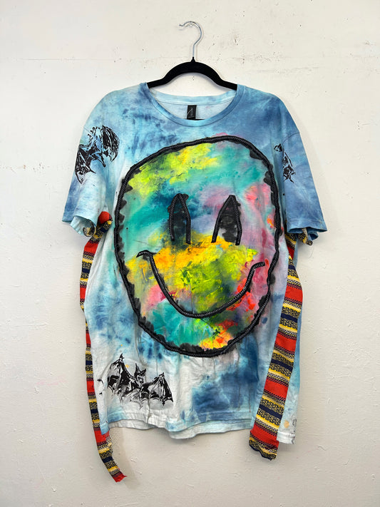Smiley & Bats T-Shirt Hand-Painted/Hand-Embellished by Scooter La Forge