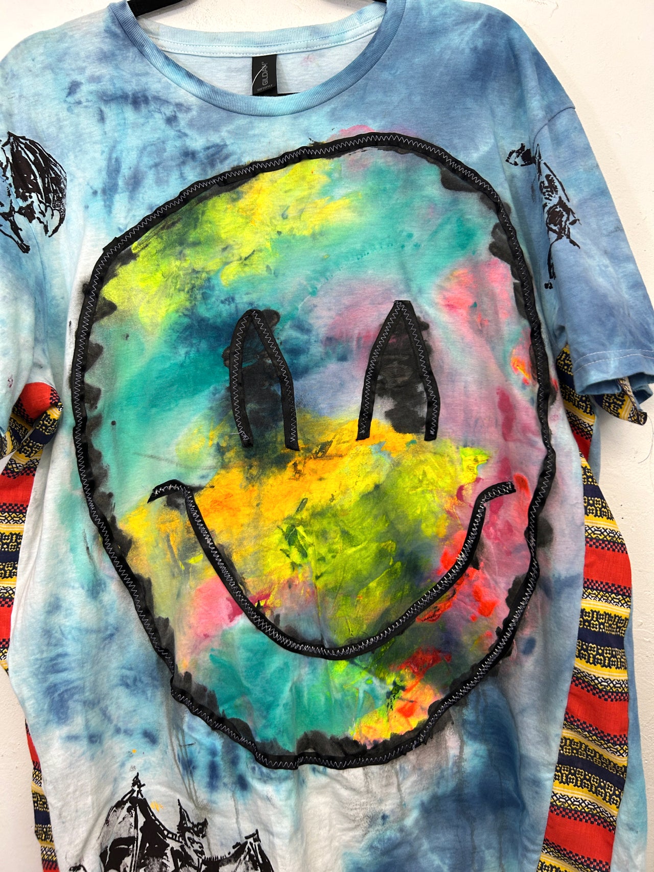 Smiley & Bats T-Shirt Hand-Painted/Hand-Embellished by Scooter La Forge
