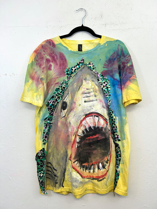 Shark T-Shirt Hand-Painted/Hand-Embellished by Scooter La Forge