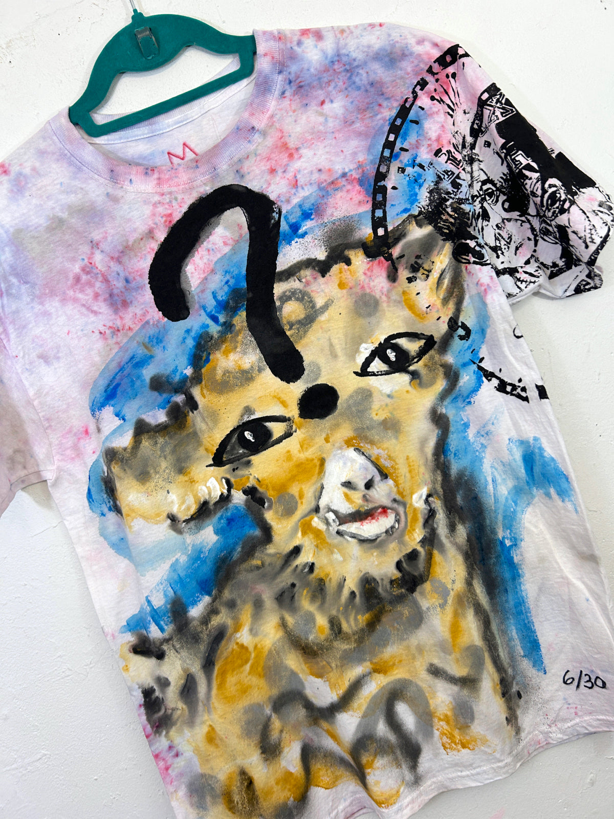 Goat with Question Mark T-Shirt Hand-Painted by Scooter La Forge 6/30