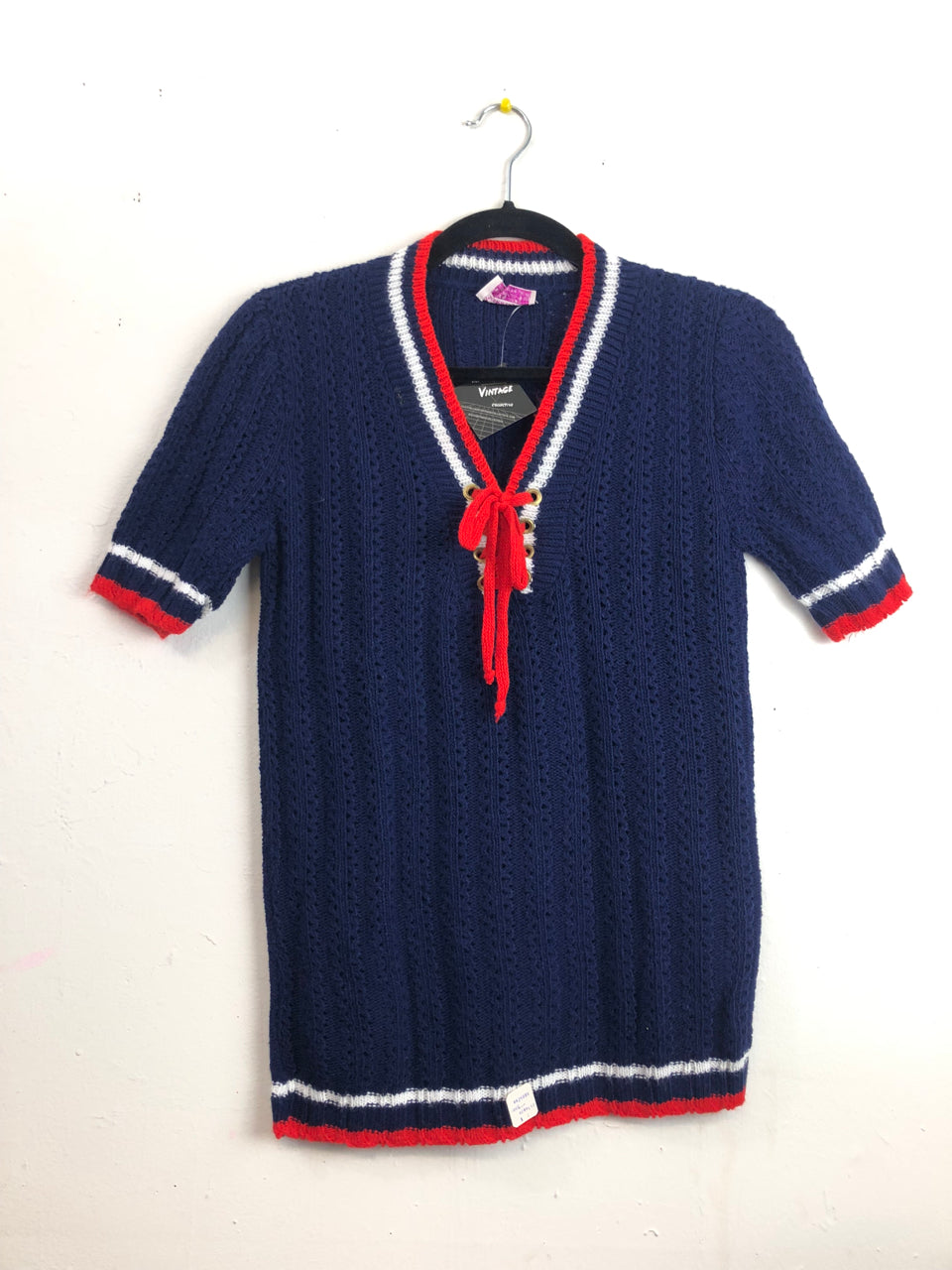 Miss Scotch English Tie Sweater - Blue, Red & White (Deadstock)