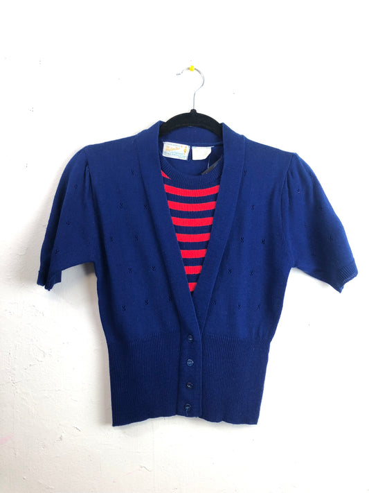 Helen Sue Short-Sleeved Striped Sweater - Blue & Red (Deadstock)