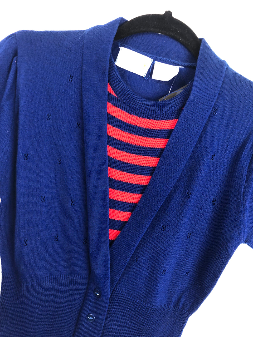 Helen Sue Short-Sleeved Striped Sweater - Blue & Red (Deadstock)