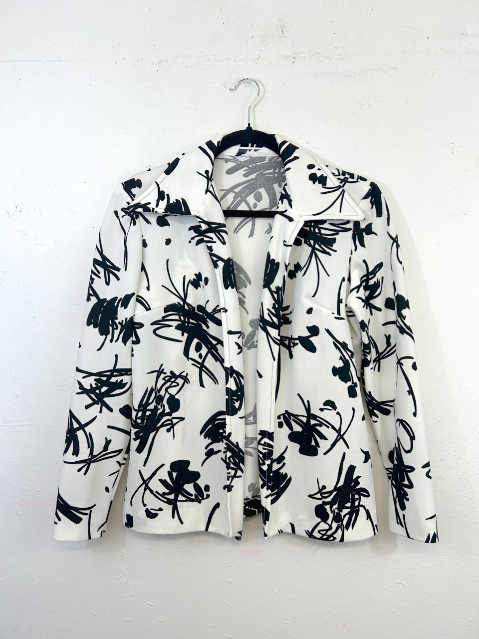 White & Black Polyester 70s Jacket