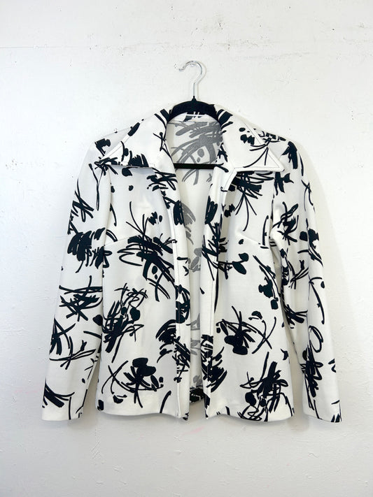 White & Black Polyester 70s Jacket