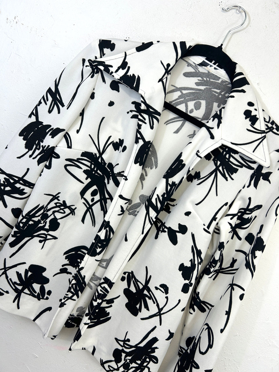 White & Black Polyester 70s Jacket