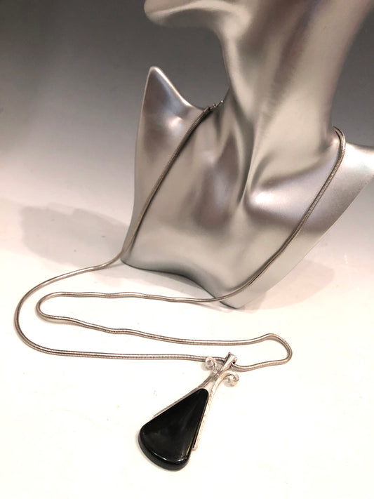 Silver/Black Teardrop Charm Necklace
